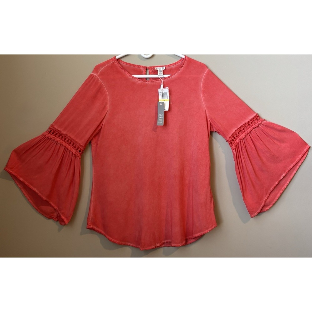 NEW Spense Tunic Blouse Coral Shine 3/4 Bell Sleeves Women's Medium NWT